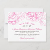 Save The Date Élégant Fuchsia rose et gris Mariage de pivoine fl (Devant)