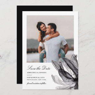 Save The Date Élégant Fumé Floral noir Mariage photo