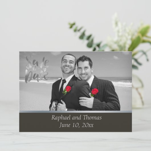 Save The Date Elegant Gay Tuxedo Enregistrer la date (Debout devant)