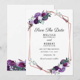 Save The Date Élégant Géométrique Floral Violet Enregistrer la D