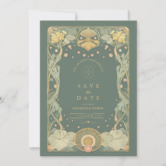 Save The Date Elégant Gold Art Nouveau (Devant)