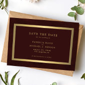 Save The Date Elegant gold burgundy simple typography wedding