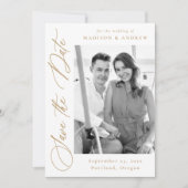 Save The Date Elegant Gold Calligraphy 2 Photo QR Code Mariage (Devant)