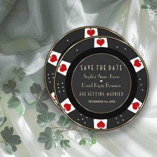 Save The Date Elegant Gold Casino Vegas Poker Chip Mariage