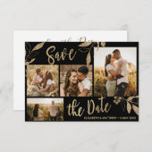 Save The Date Elégant Gold et Black Botanical Photo Collage Enre (Devant / Derrière)