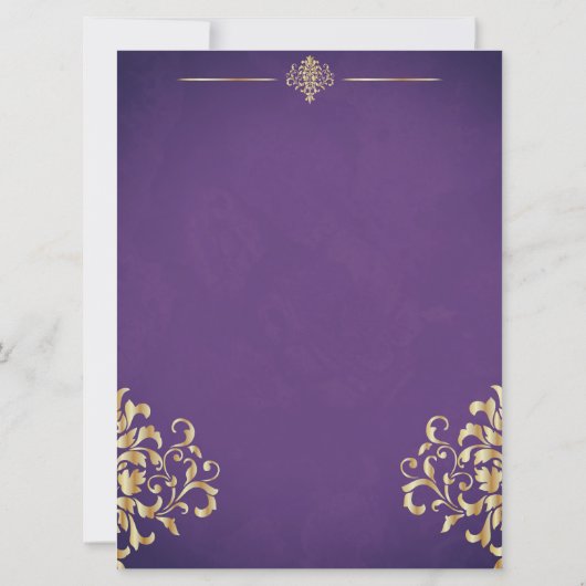 Save The Date Elegant Gold et Purple Damask Enregistrer la date (Dos)