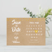 Save The Date Elegant Gold Heart Calendrier Rustique Boho (Debout devant)