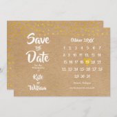 Save The Date Elegant Gold Heart Calendrier Rustique Boho (Devant / Derrière)