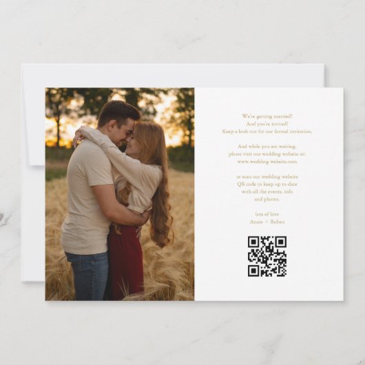 Save The Date Elegant Gold Heart Script Photo Mariage QR Code (Dos)