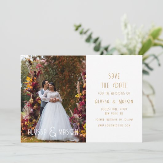 Save The Date Elegant Gold Modern Photo Wedding Enregistrer La D (Debout devant)