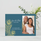 Save The Date Elegant Gold Peacock Enregistrer le Mariage de dat (Debout devant)