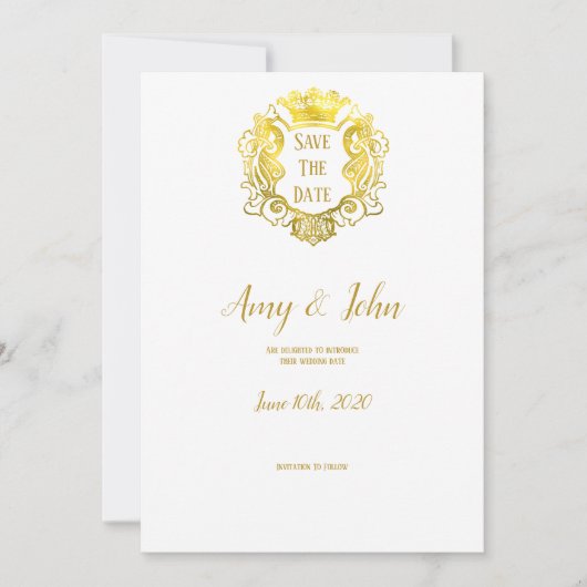 Save The Date Elégant Gold Royal Crest Mariage Enregistrer La Da (Devant)