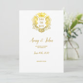 Save The Date Elégant Gold Royal Crest Mariage Enregistrer La Da (Debout devant)