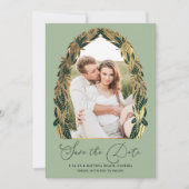Save The Date Elégant Gold Sage Vert verdure Feuille Mariage (Devant)