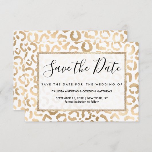 Save The Date Elegant Gold White Leopard Cheetah Animal Print (Devant / Derrière)