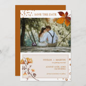 Save The Date Elégant Golden Autumn Leaf Mariage photo (Devant / Derrière)