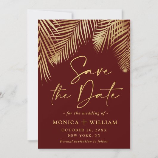 Save The Date Elégant Golden Palm Branch Mariage Photo (Devant)