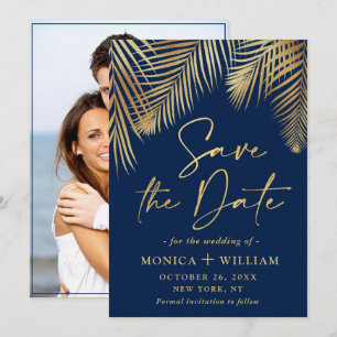 Save The Date Elégant Golden Palm Branch Mariage Photo