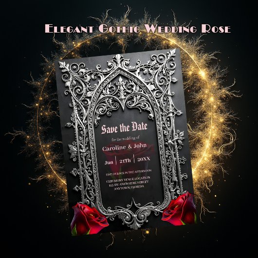 Save The Date Elegant Gothic Wedding Rose Frame 