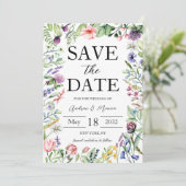 Save The Date Élégant Gras Fleur sauvage Sage Mariage Vert (Debout devant)