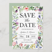 Save The Date Élégant Gras Fleur sauvage Sage Mariage Vert (Devant / Derrière)