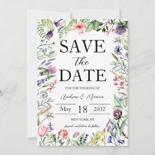Save The Date Élégant Gras Fleur sauvage Sage Mariage Vert