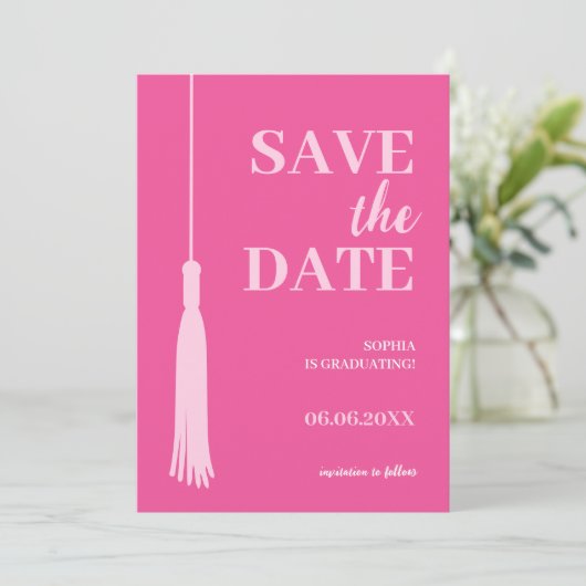 Save The Date Élégant Gras Rose Grad Tassel Grad Grad Grad Gradu (Debout devant)