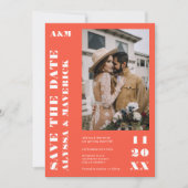 Save The Date Élégant Gras simple orange blanche 2 photos mariag (Devant)