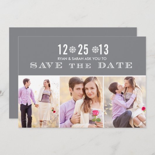 Save The Date Élégant Gray Snowflake Enregistrer les dates et le (Devant / Derrière)