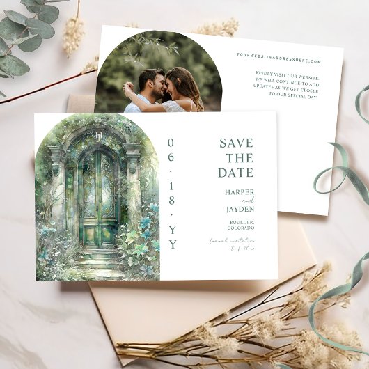Save The Date Elegant Green Botanical Garden Photo Wedding