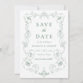 Save The Date Elegant Green Ornate Floral Frame Wedding (Devant)