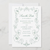Save The Date Elegant Green Ornate Floral Frame Wedding (Devant)