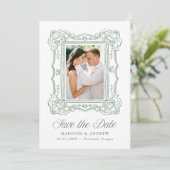 Save The Date Elegant Green Ornate Frame Photo Wedding (Debout devant)