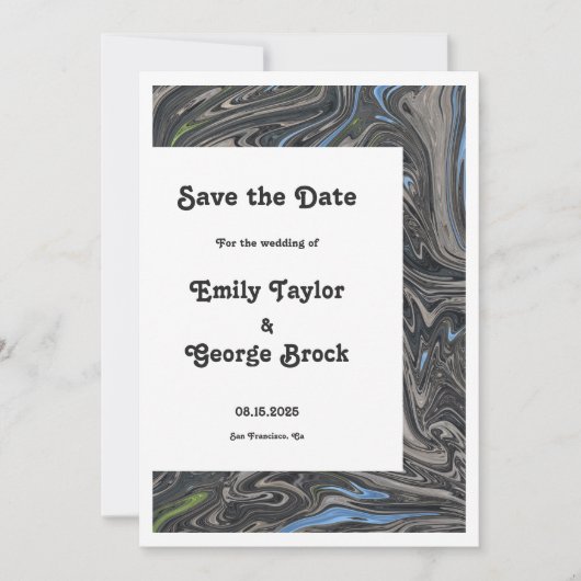 Save The Date Elégant Gris Bleu Huile Peinture Mariage Abstrait (Devant)