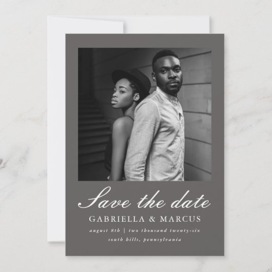 Save The Date Elégant Gris Photo Mariage Enregistrer La Date (Devant)
