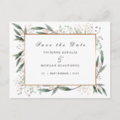 Save The Date elegant groen blad goud Briefkaart (Voorkant)