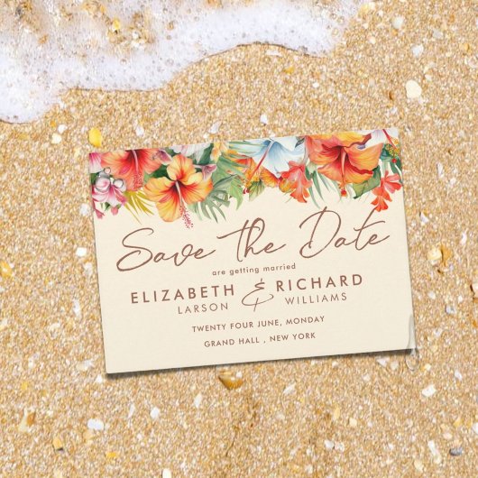 Save The Date Élégant Hibiscus Fleur Tropical Floral Mariage
