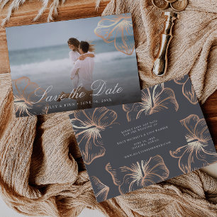 Save The Date Élégant Hibiscus tropical en cuivre Photo florale