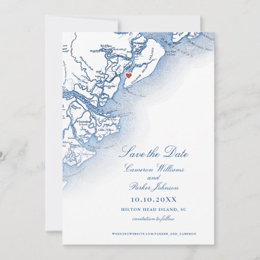 Save The Date Élégant Hilton Head SC Map Mariage vertical (Devant)