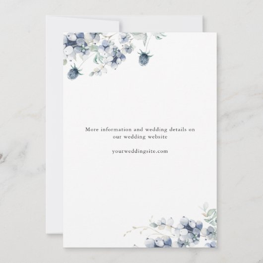 Save The Date Elégant Hiver Blue Foliage Boho Mariage QR code (Dos)