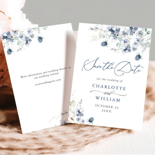Save The Date Elégant Hiver Blue Foliage Boho Mariage QR code