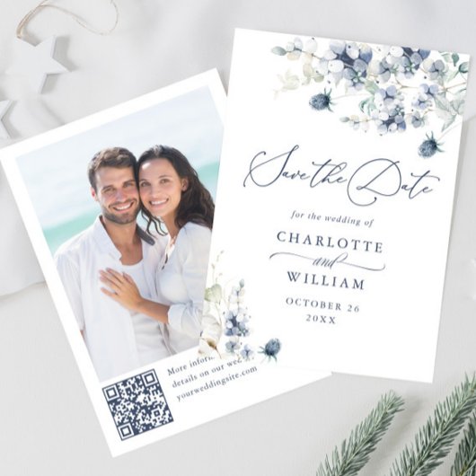 Save The Date Elégant hiver Foliage Boho Mariage Photo Code QR