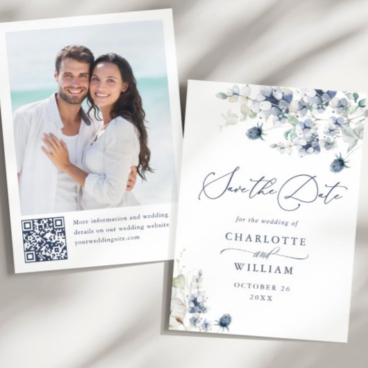 Save The Date Elégant hiver Foliage Boho Mariage Photo Code QR