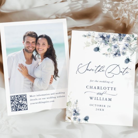 Save The Date Elégant hiver Foliage Boho Mariage Photo Code QR