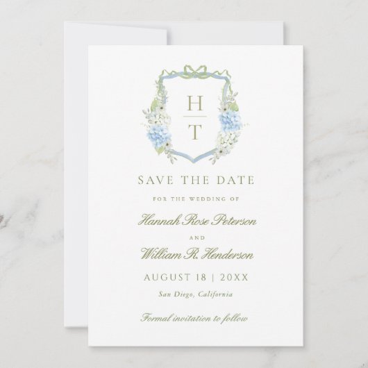 Save The Date Elegant Hydrangea Crest Wedding (Devant)