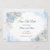 Save The Date Elégant Ice Bleu Rose Fleurs Mariage (Devant)