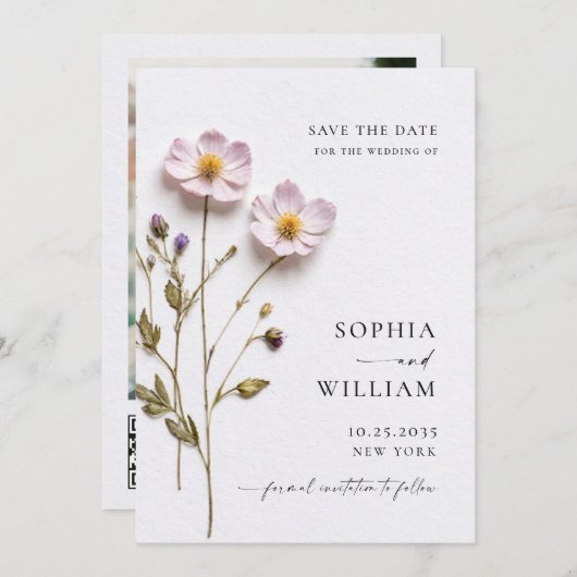 Save The Date Élégant imprimé Pastel Boho Mariage de fleurs (Devant / Derrière)