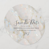 Save The Date Élégant Iridescente Opal Gemstone Marbre Moderne (Devant / Derrière)