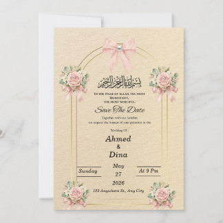Save The Date Élégant Islamique Or Arch Rose Floral Perle enregi