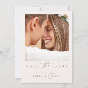 Save The Date Elégant Ivoire Taupe Photo Mariage Enregistrer La